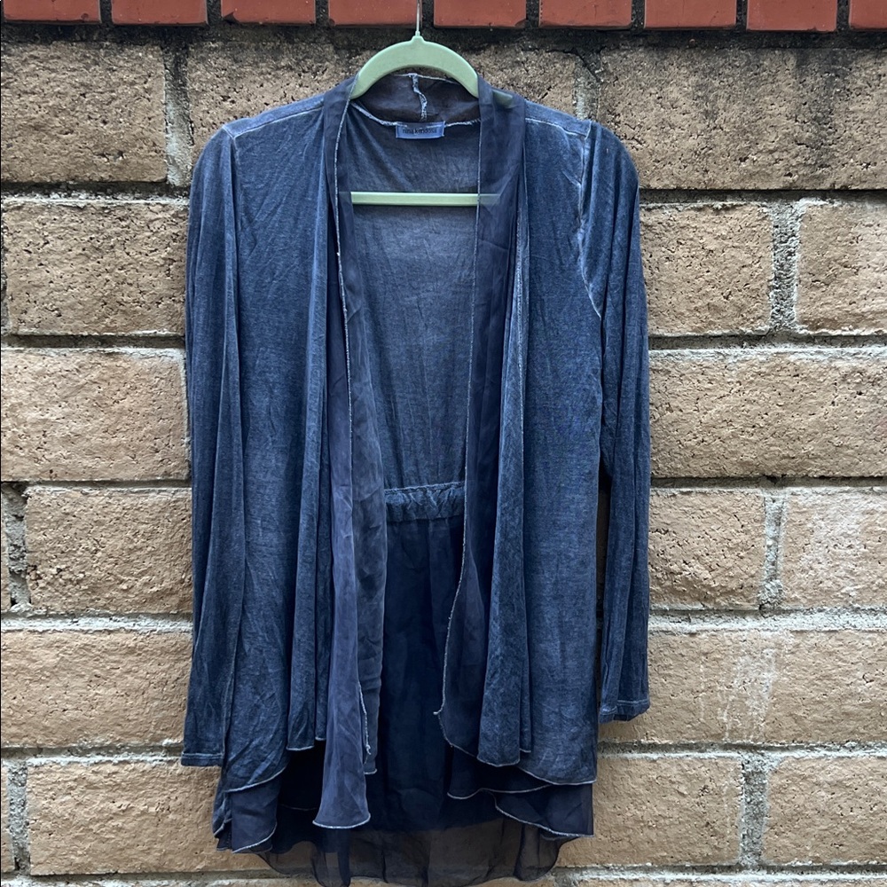 Nina Kendosa Paris Dark grayish Blue open front long‎ sleeve cardigan size M/L